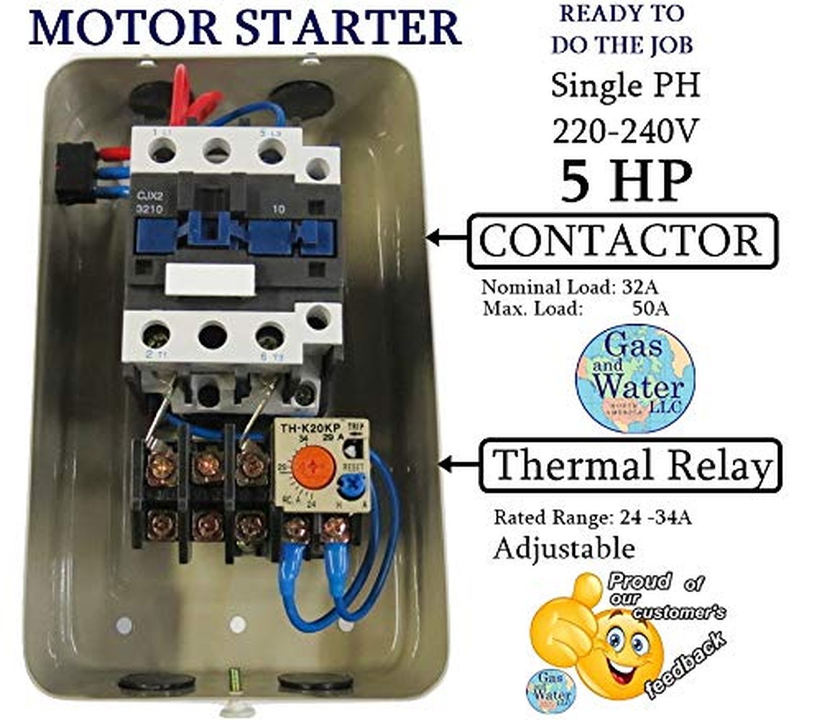 Magnetic Electric Motor Starter Control 5 Hp Single Phase 220/240v 22-34a wit…