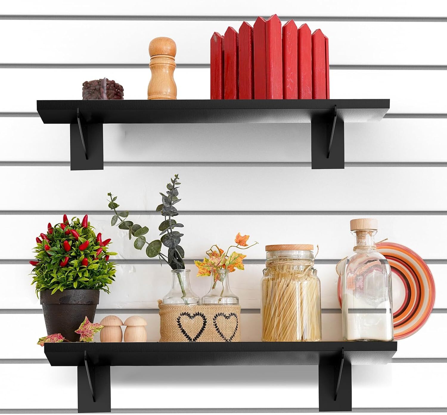 8 Pack Wooden Slatwall Shelf, 15.7 X 5.9 Inch Slatwall Shelves with Metal Bracke