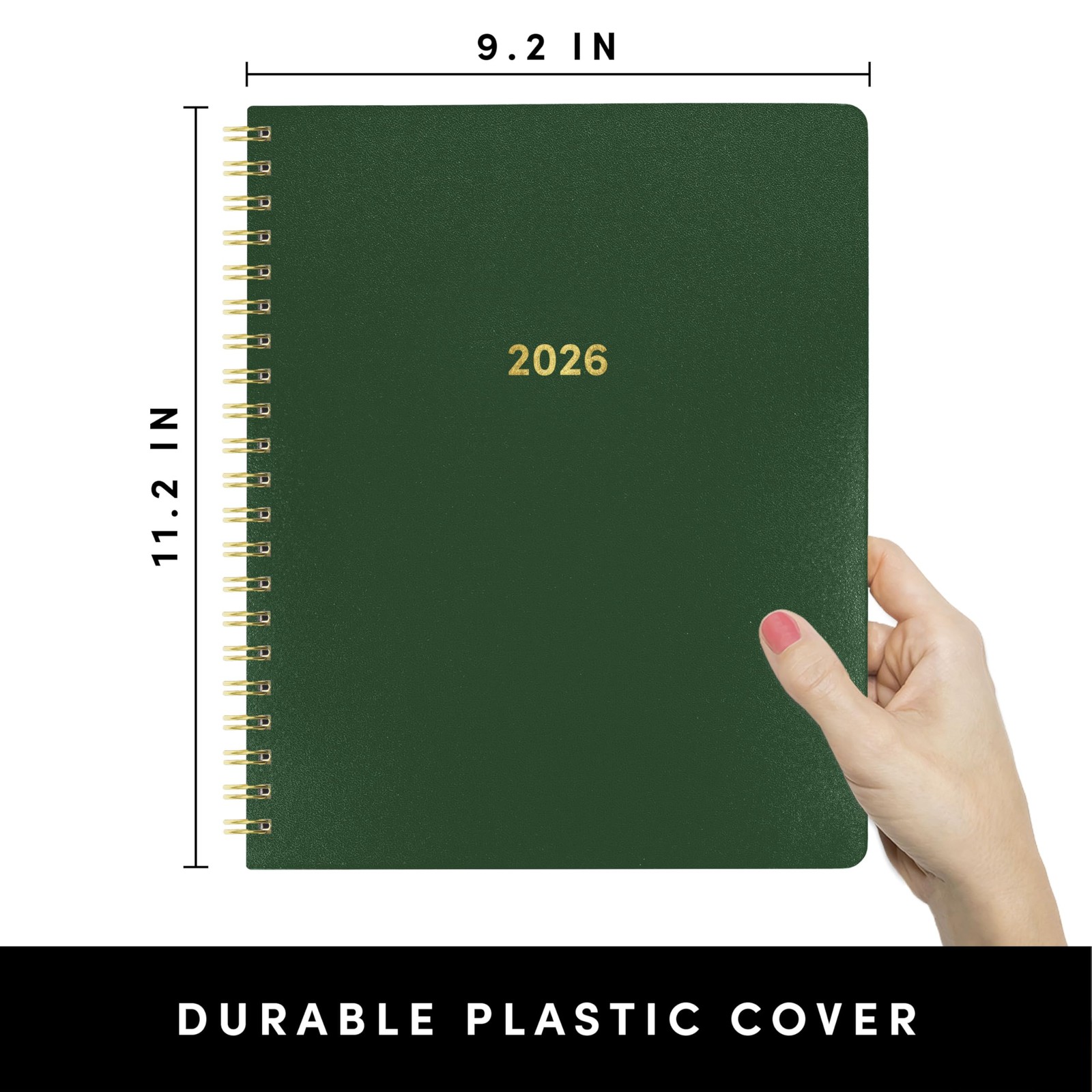 PAPERAGE 2026 Weekly & Monthly Planner, 12 Large Spiral 2026, Dark Green