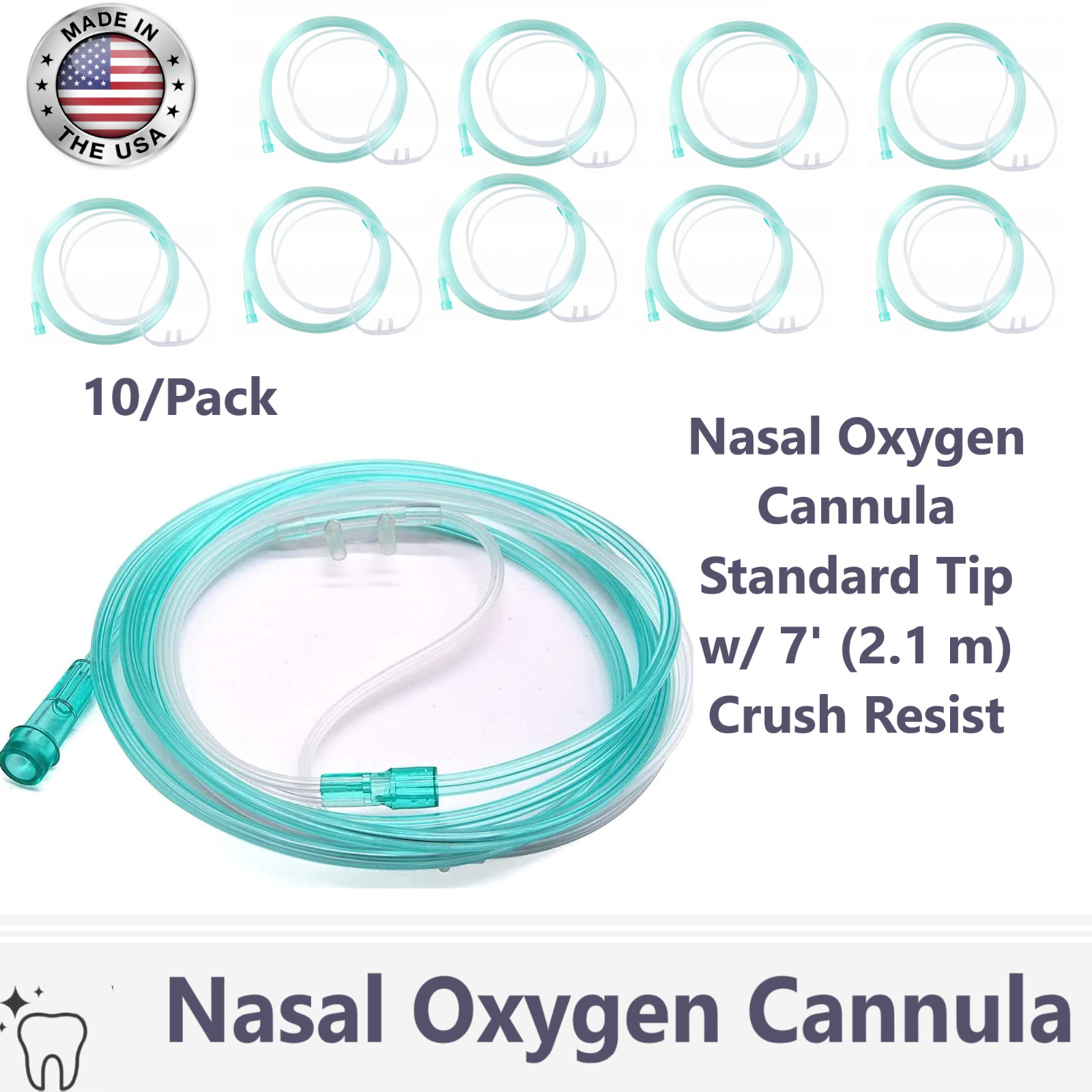 *10 Pack* Dynarex Standard Tip Nasal Oxygen Cannulas, 7′ Crush Resistant Tubing