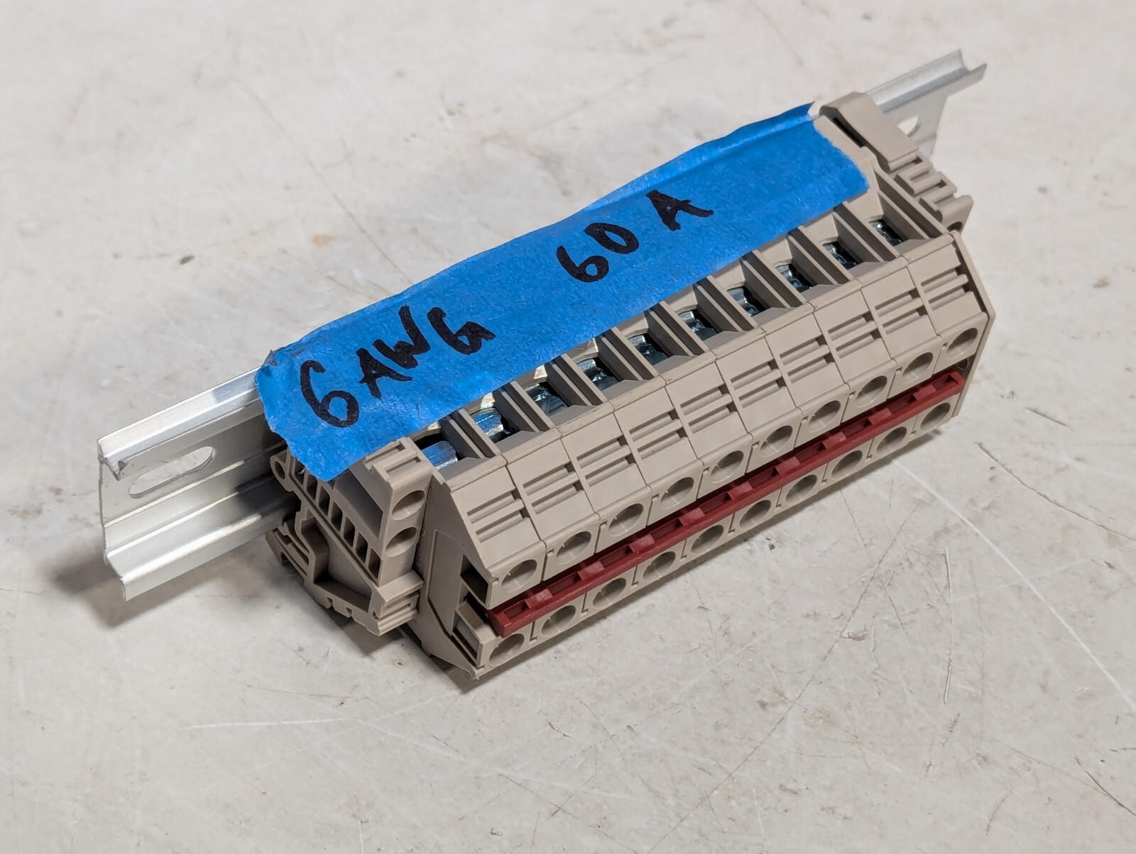 Dinkle DK10N DIN Rail Terminal Blocks Box Connector, 10 Gang, 6awg, 60a, 600v