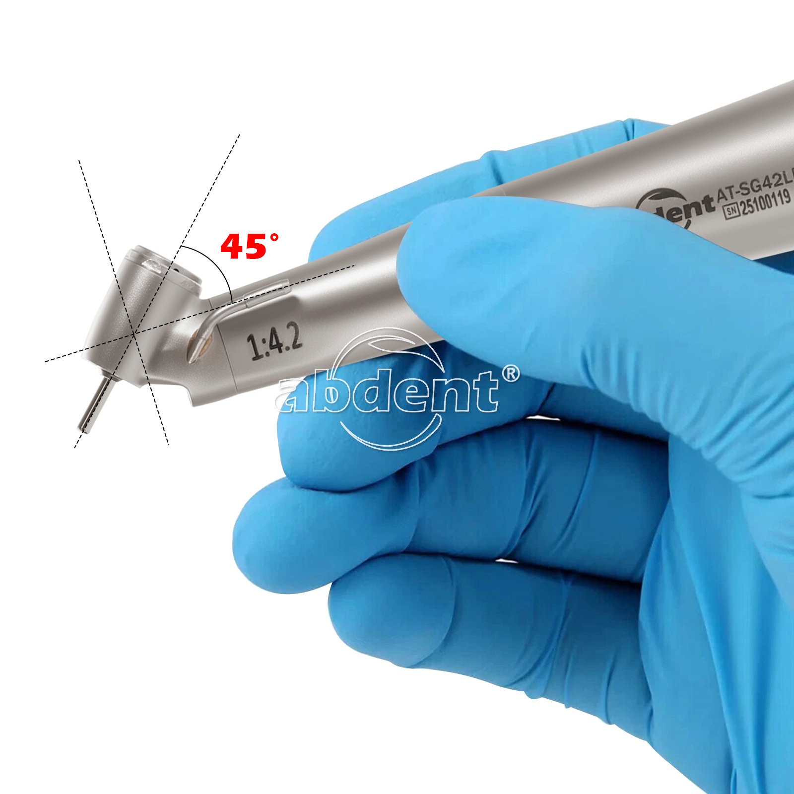 AbDent 1:4.2 45° LED Fiber Optic Contra Angle Handpiece External Water Spray