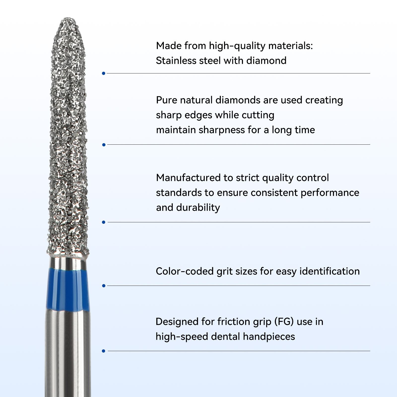 JMU Dental Diamond Burs FG 878-014M Medium Grit Beveled Cylinder