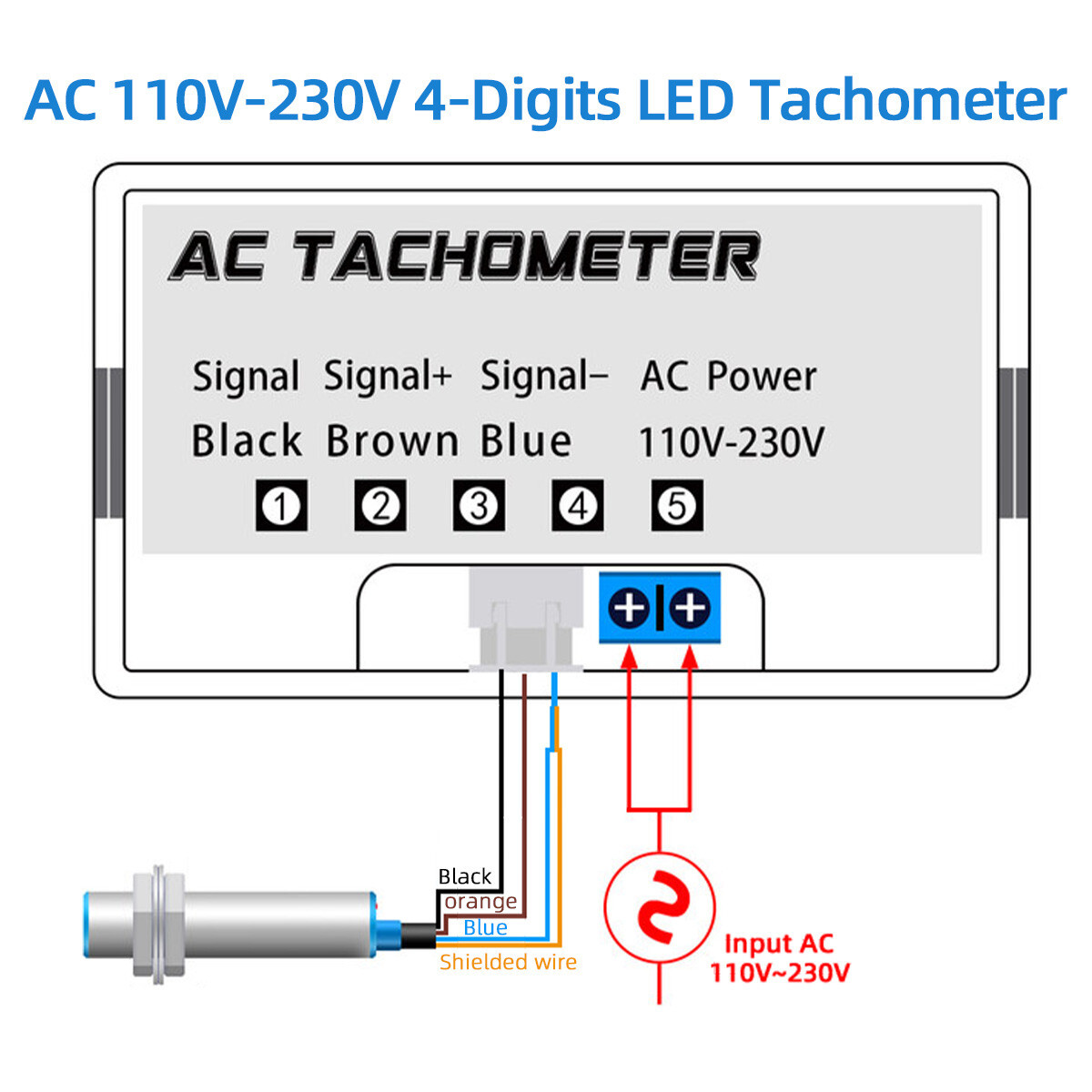 AC 110V-230V High Precision Digital LED Motor Speed Tachometer Anti-jamming Hall