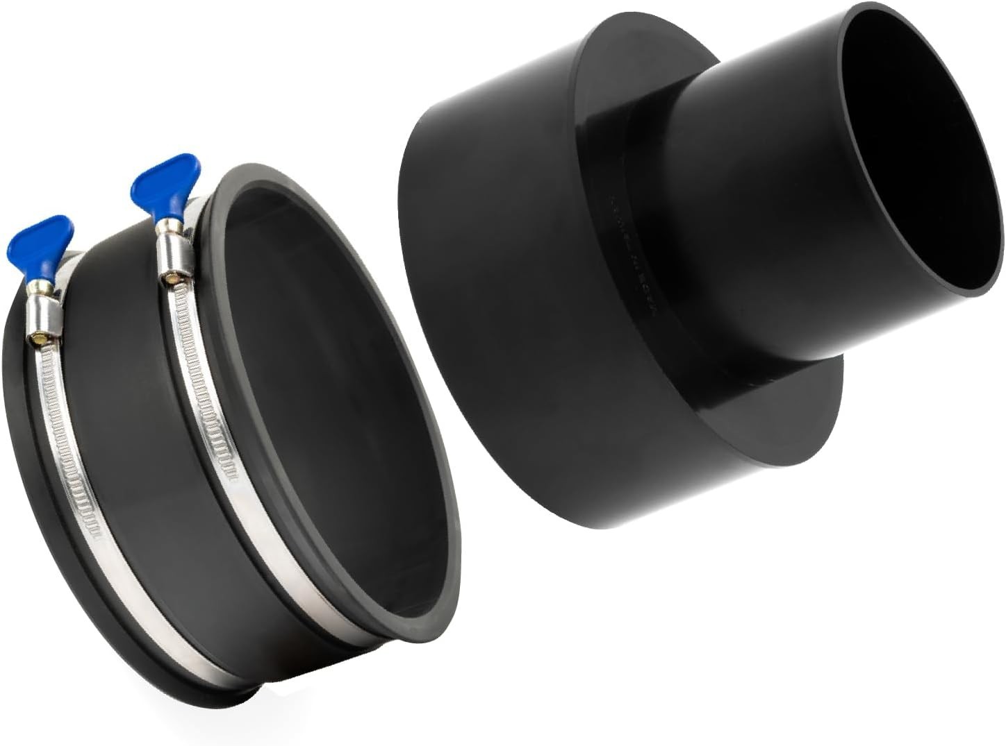 Durable 6″ OD to 4″ OD Dust Collection Reducer with Flex Cuff and Steel Clamps