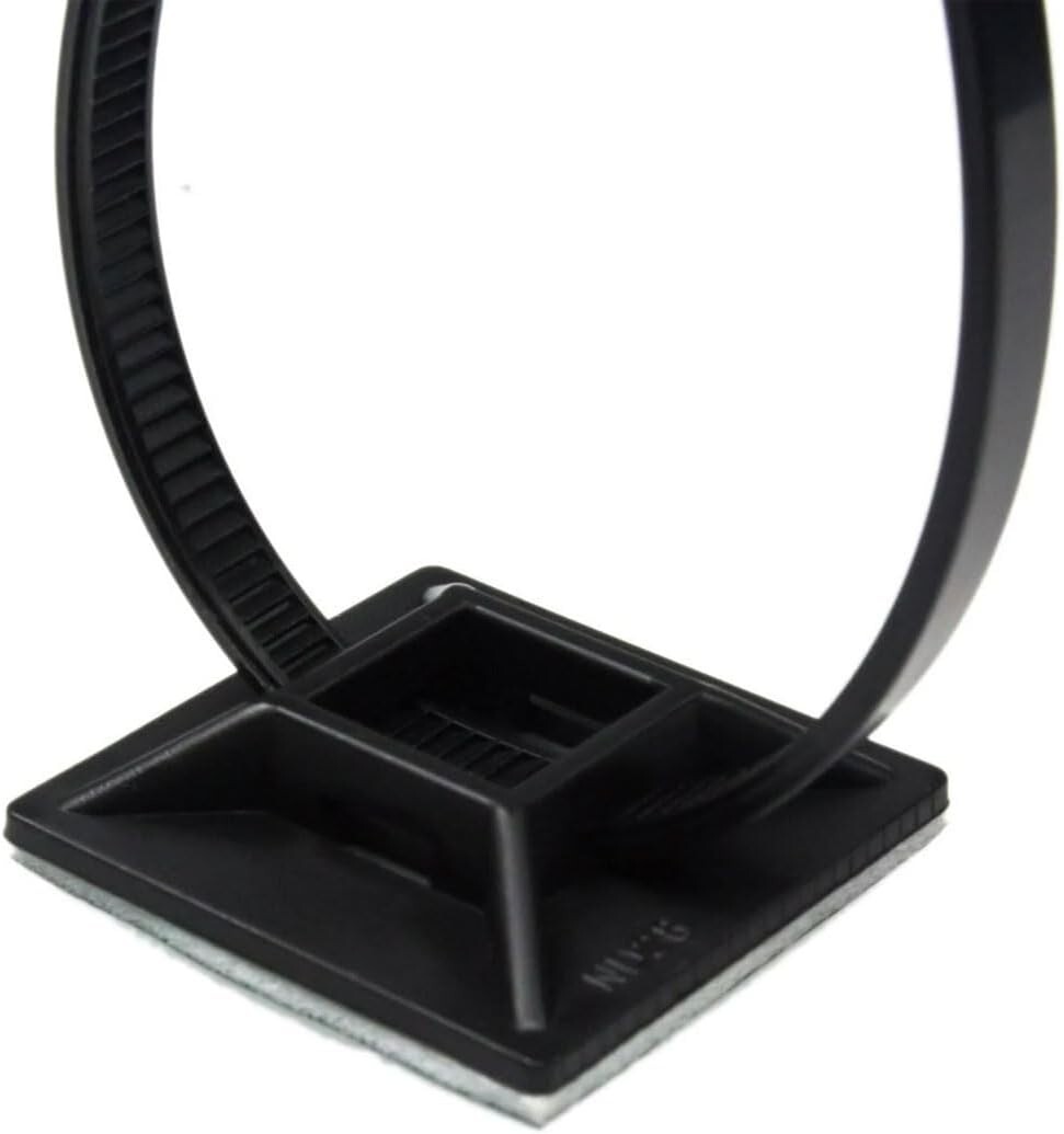 1″ Self Adhesive Black Cable Zip Tie Mounts 100pcs Management Organizer Squares