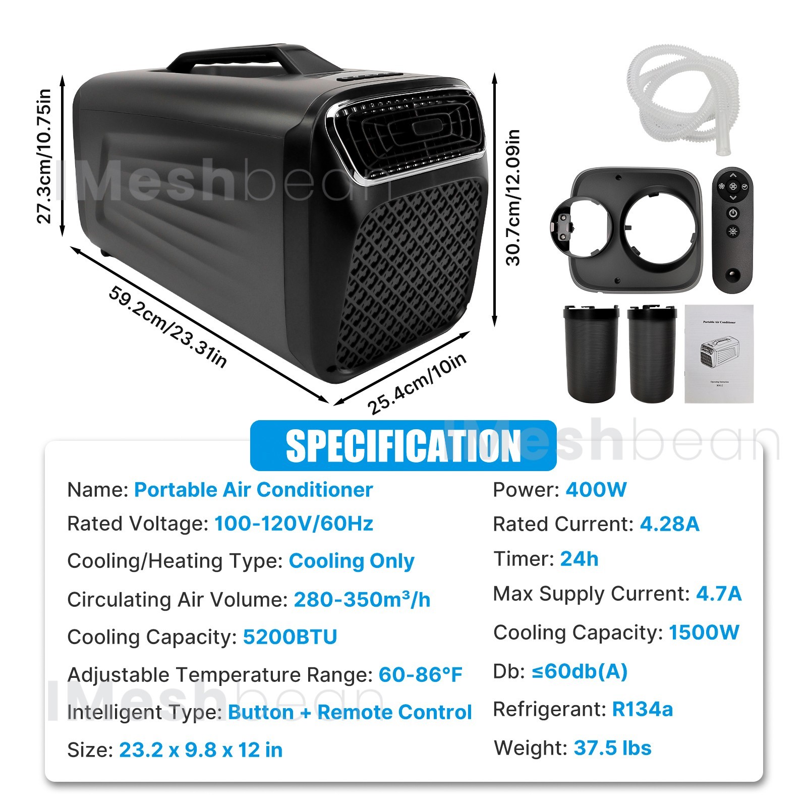 5200 BTU Portable Air Conditioner for Outdoor Tent Camping w/Dehumidifier Remote