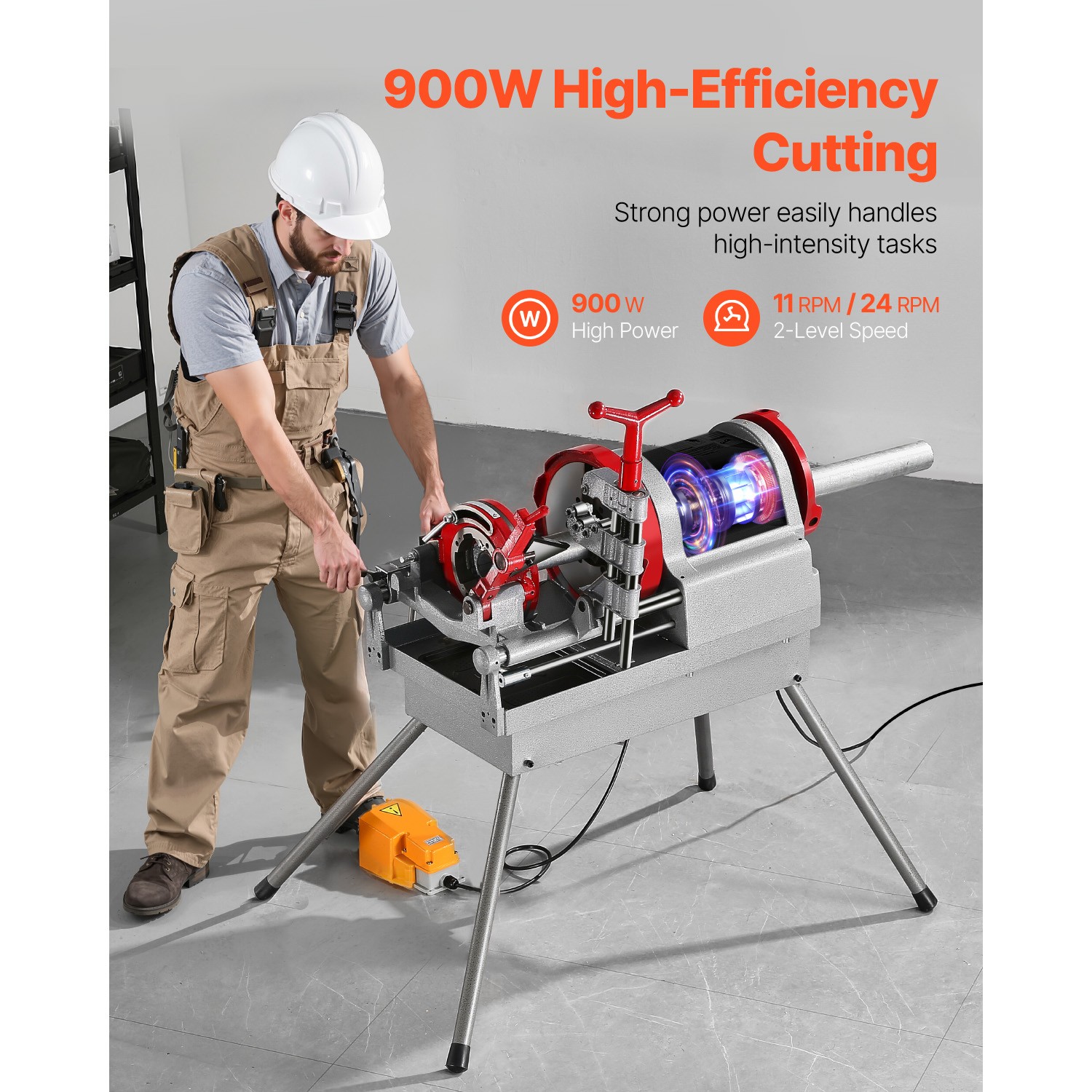 Electric Pipe Threader Machine 900W 2-Speed Threading Cutter for 1/2″ to 4″ Pipe