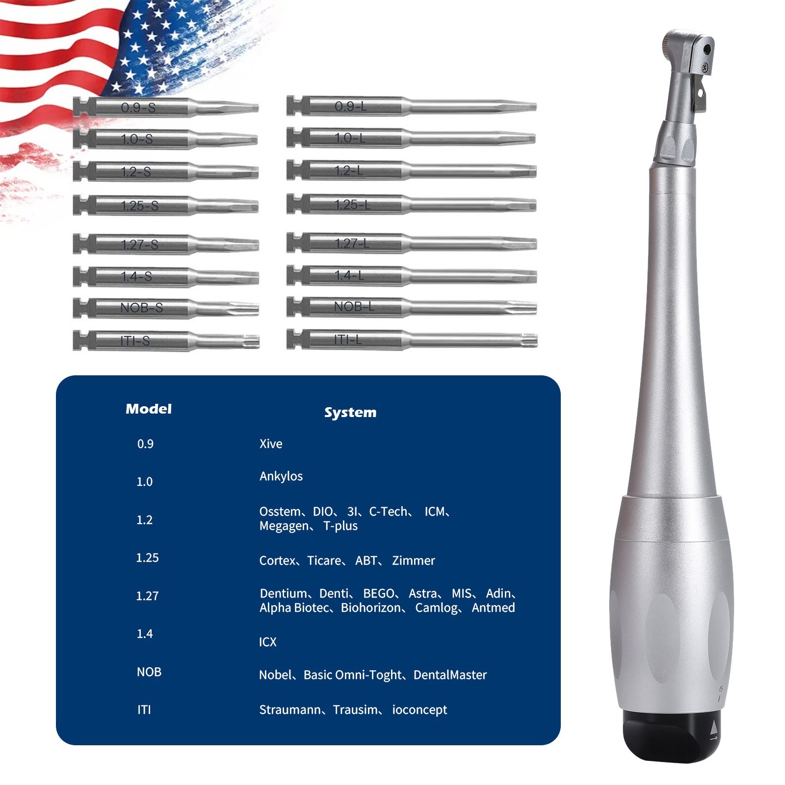 Dental Universal Implant Kit Torque Wrench Contra Angle Handpiece & 16 Drivers