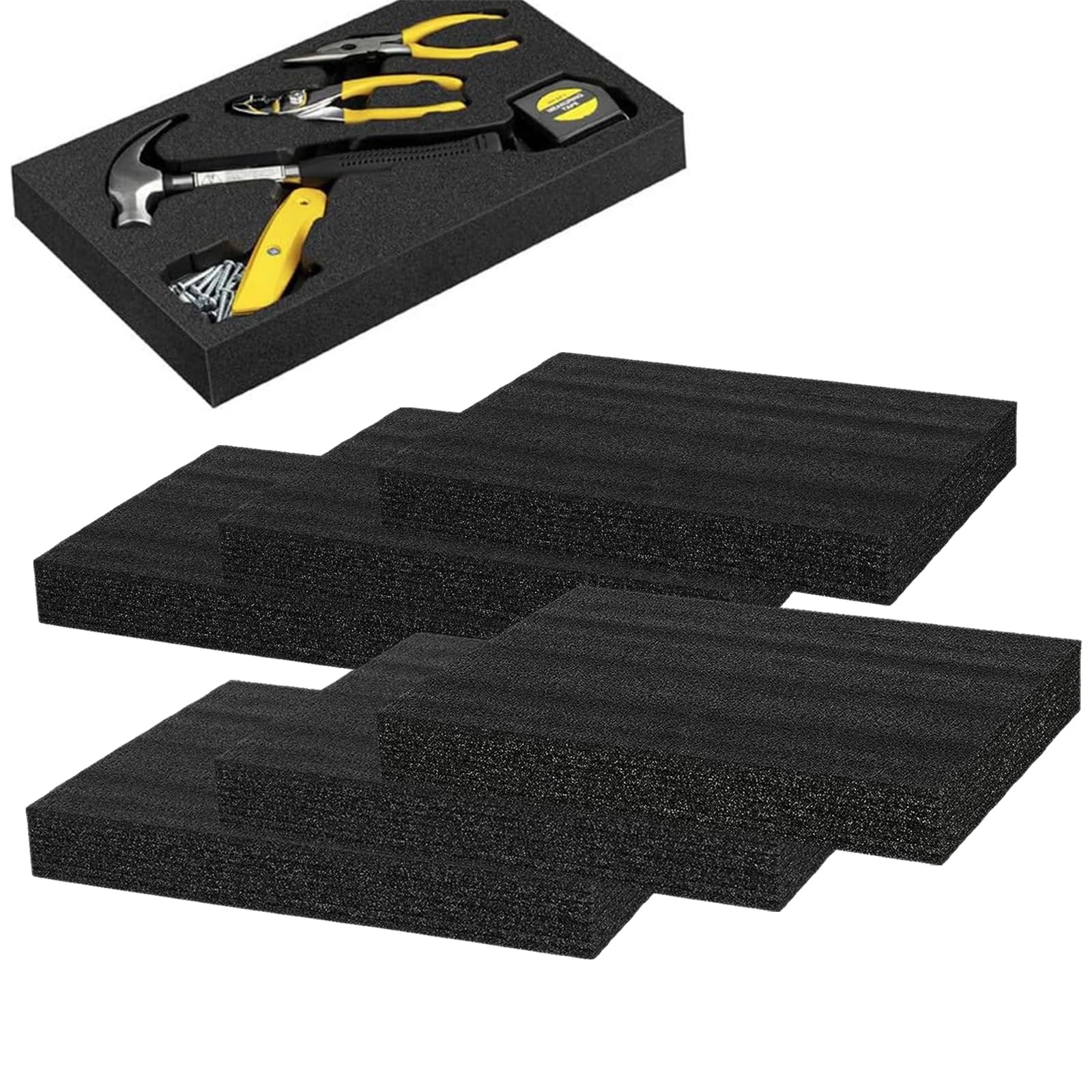 6 PCS 16x12x2 Inch Polyurethane Foam Inserts Cases Packing Black Craft