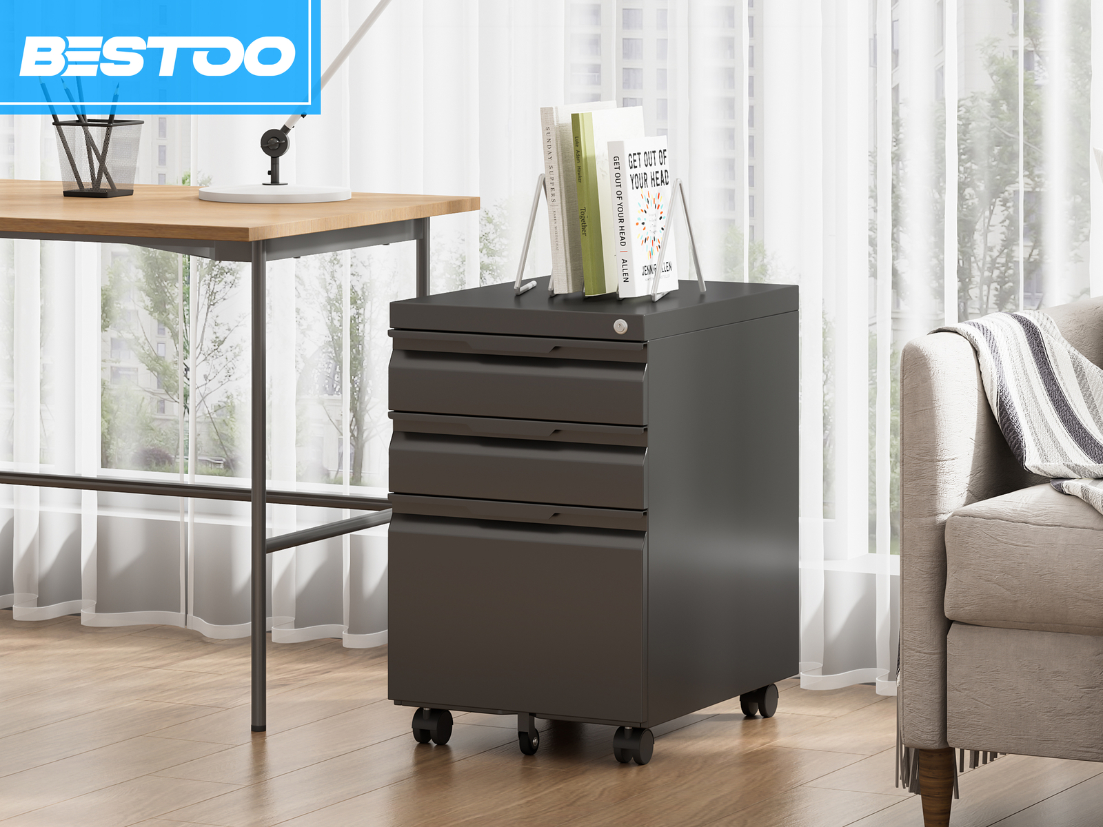 3 Drawer File Cabinet with Lock,Office Under Desk Rolling Filing Cabinet Storage