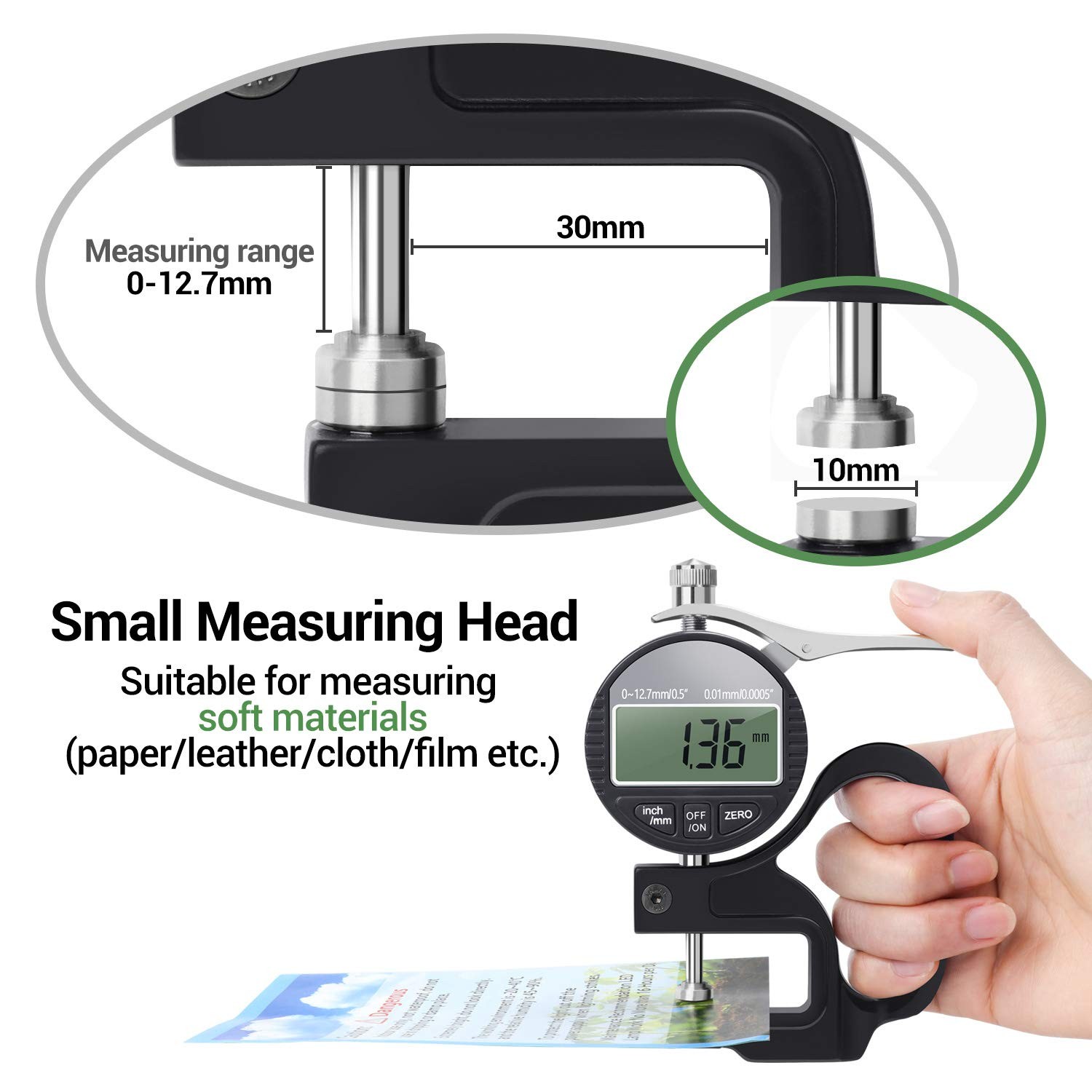 Digital Thickness Gauge 0.5 Inch/12.7mm 0.0005 Inch/0.01mm Metric Meter Tool