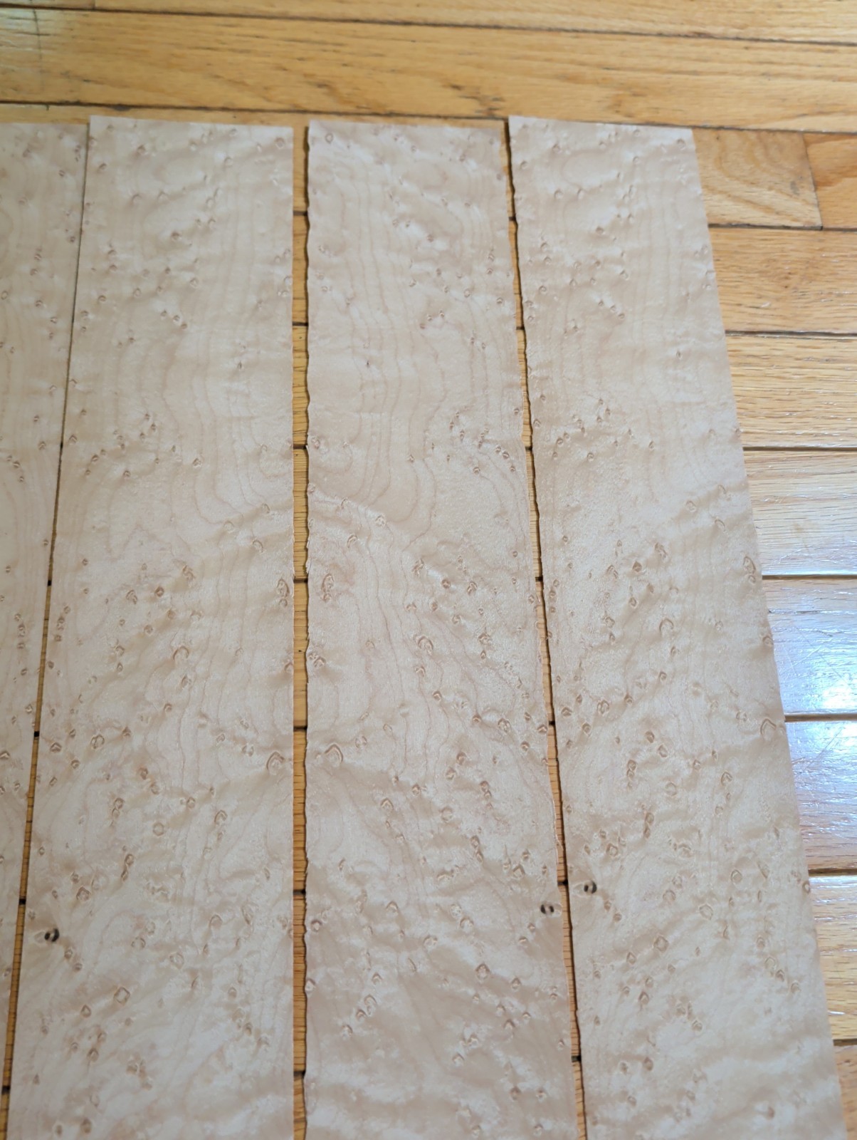 Birdseye maple wood veneer 4 pieces 3 1/2″ x 31″ each 1/42″