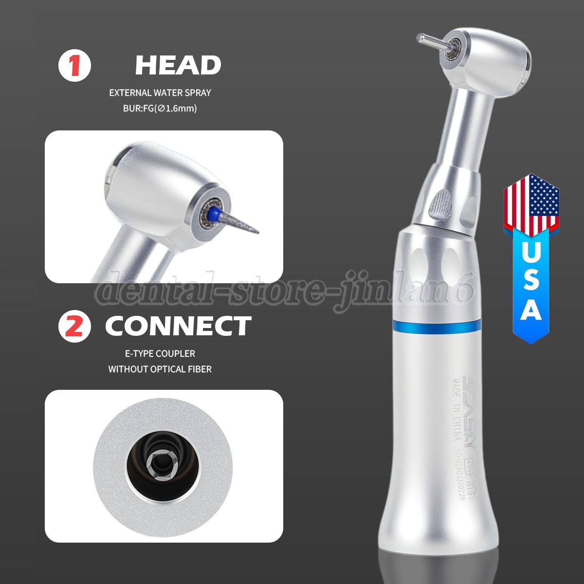 1-10* Dental Slow Low Speed Handpiece Push Button Contra Angle w/ FG 1.6MM Head