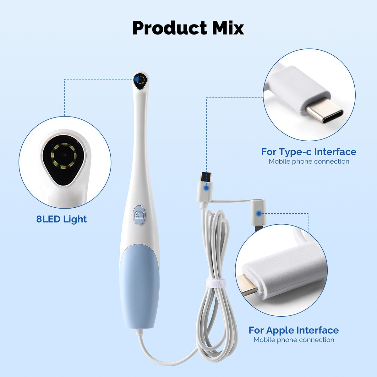 AZDENT Dental Intraoral Camera USB HD Camera 13.0 Mega Pixels 6 LED Lights