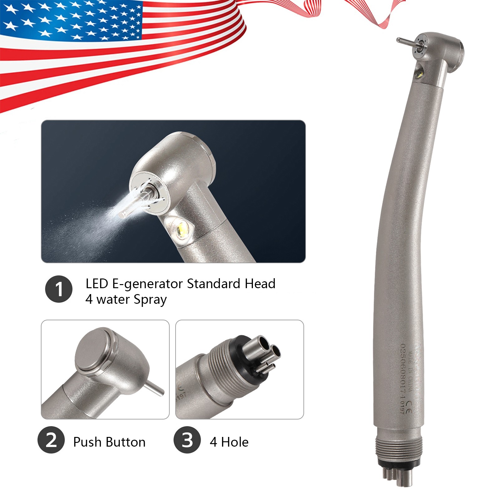 NSK Style LED E-generator Dental High Speed Handpiece Fiber Optic Turbine 4Hole