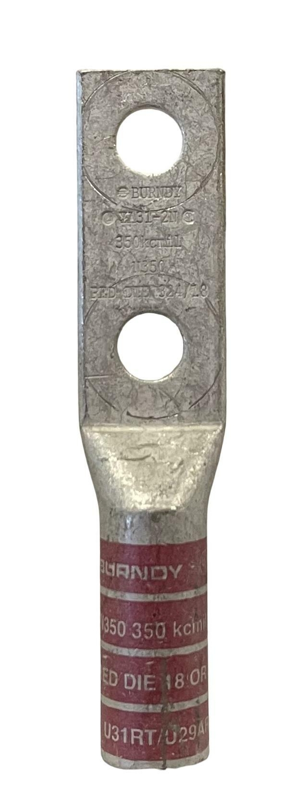 Burndy YA312N Compression Lug 350 kcmil 2 Hole 1/2 Inch Stud Copper Red