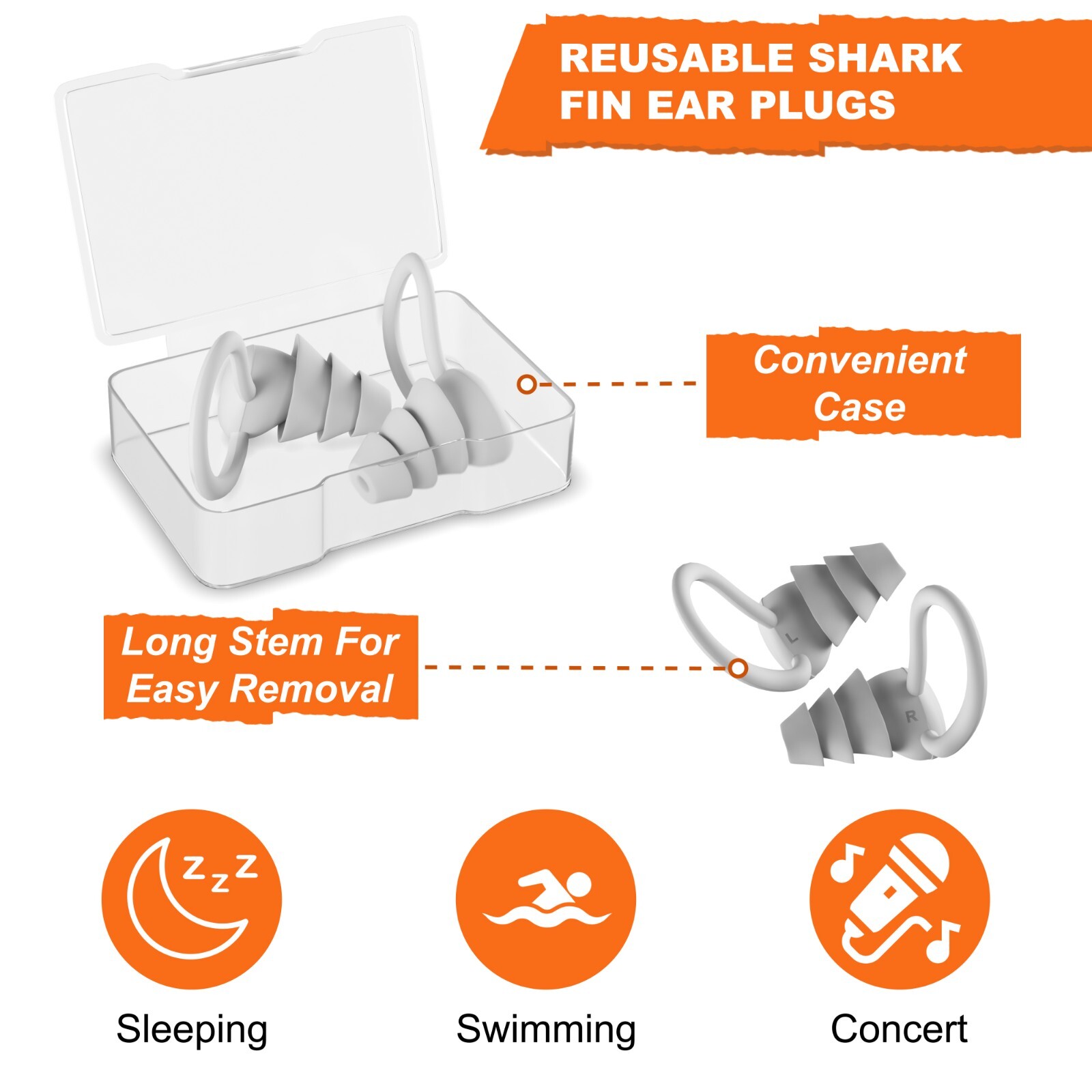 10 Pair Silicone Ear Plugs with Case Reusable Hearing Protection for Sleep Swim