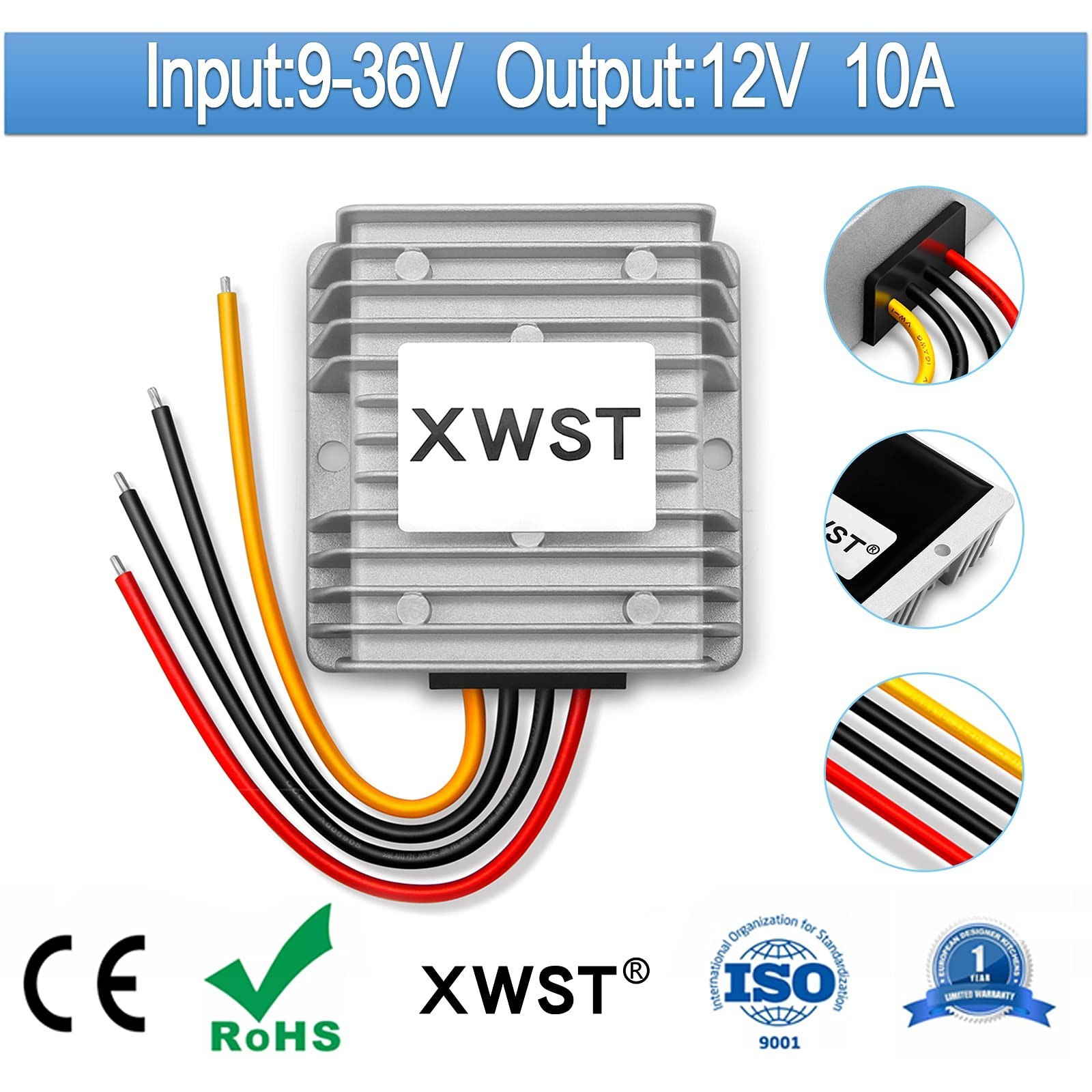 12V Voltage Regulator Converter 10A 120W Waterproof Boost Buck Module 9V-36V