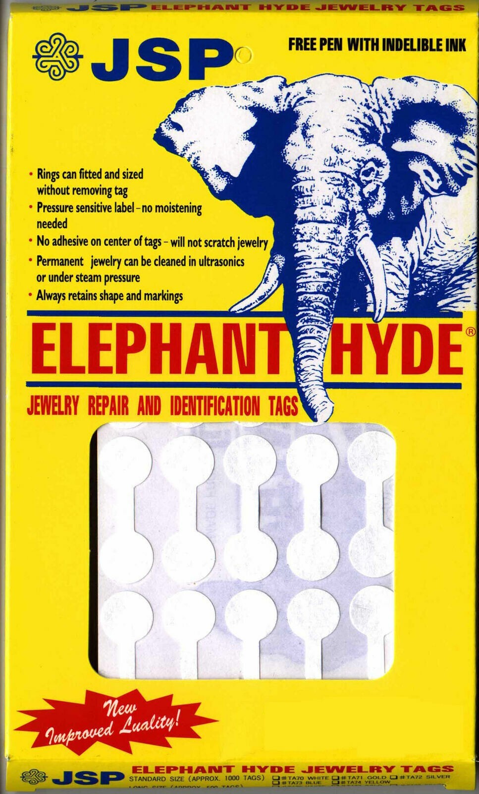 JSP ELEPHANT HYDE BARBELL JEWELRY ADHESIVE PRICE TAGS ROUND WHITE DISPLAY 1000