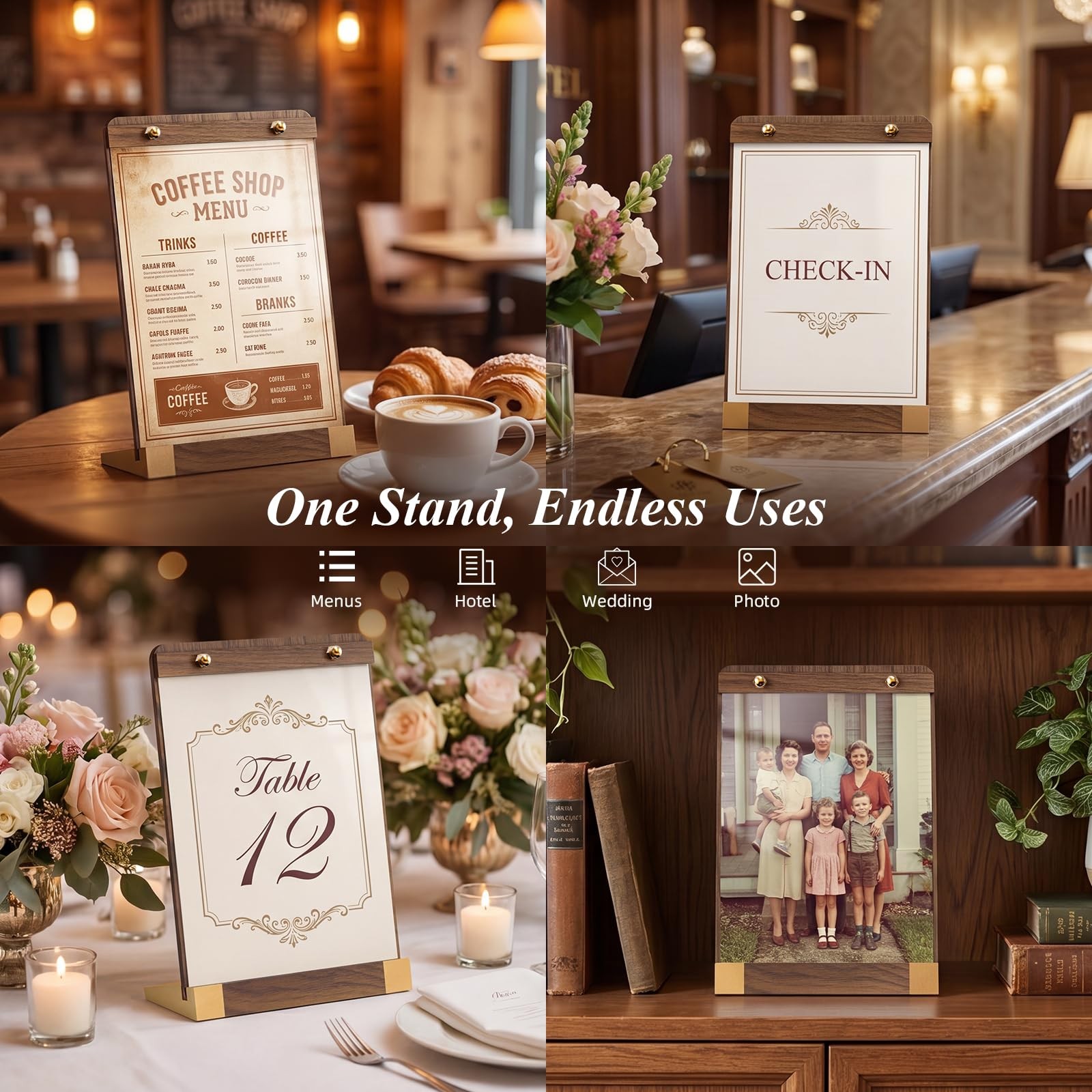 PPH-Sisy 5×7 Acrylic Sign Holders Wood Base 4 Pack