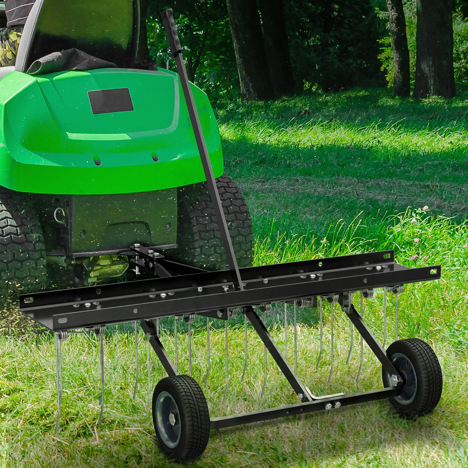 40″Dethatcher Tow Behind Lawn Rake Lawn Sweeper Height Adjustable Lawn Care Tool