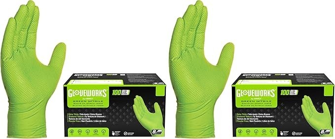 GLOVEWORKS 8 mil Disposable HD Nitrile Gloves, Pack of 100, Large, Green
