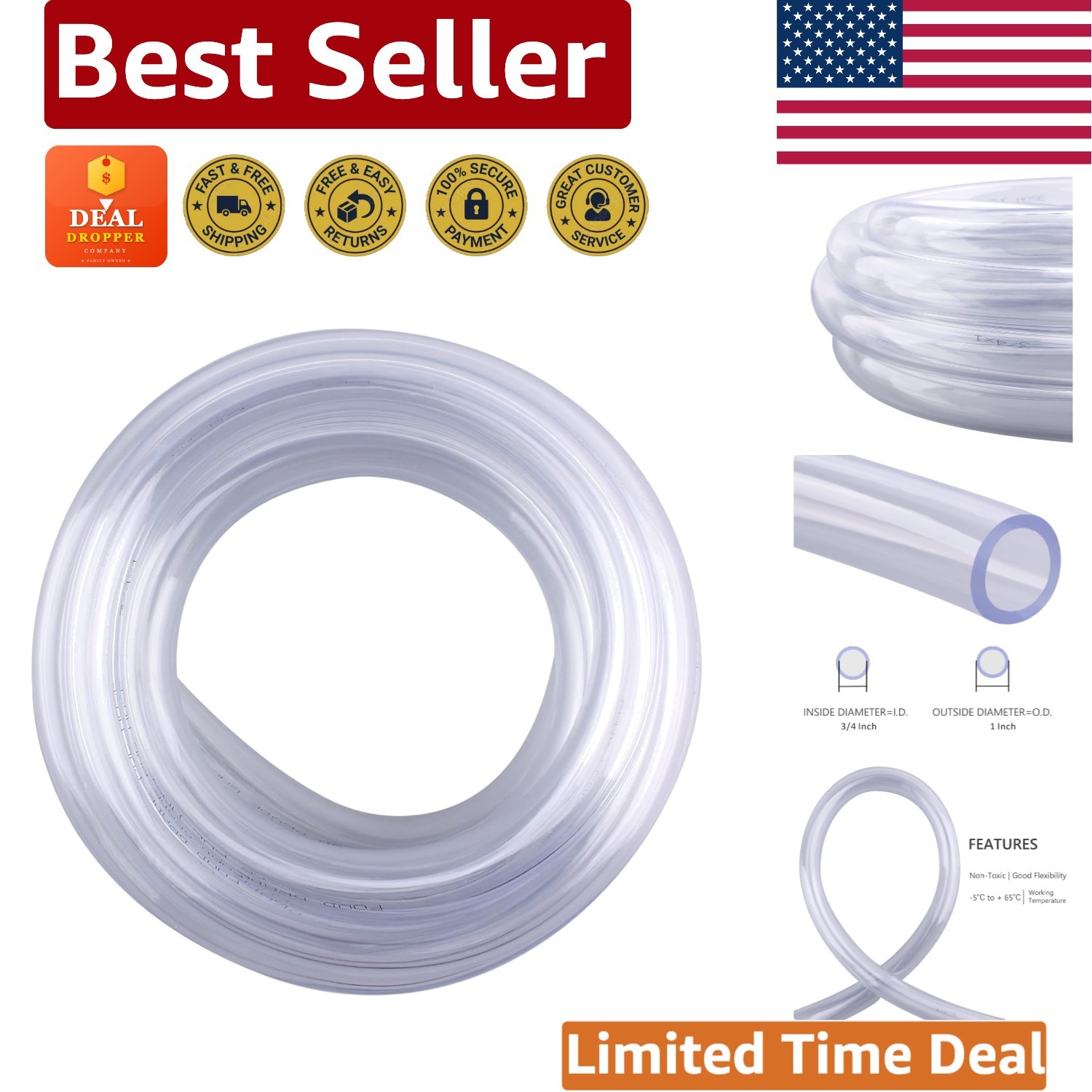 High-Quality 10 Ft PVC Tubing 3/4″ID x 1″OD – Ideal for Liquids & Semi-Solids