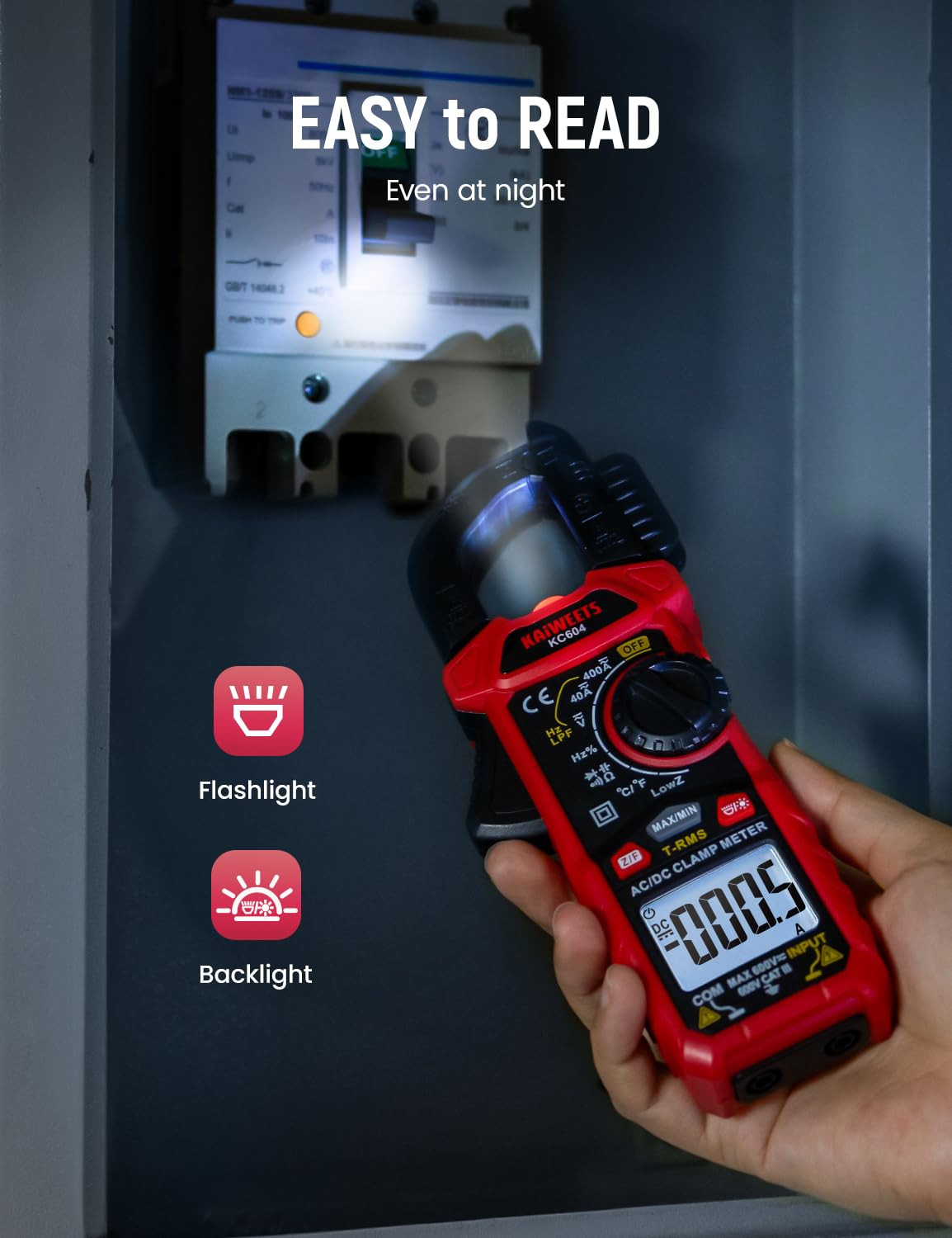 KAIWEETS Digital Clamp Meter Multimeter with D-Shaped Jaw for AC/DC Current & Vo