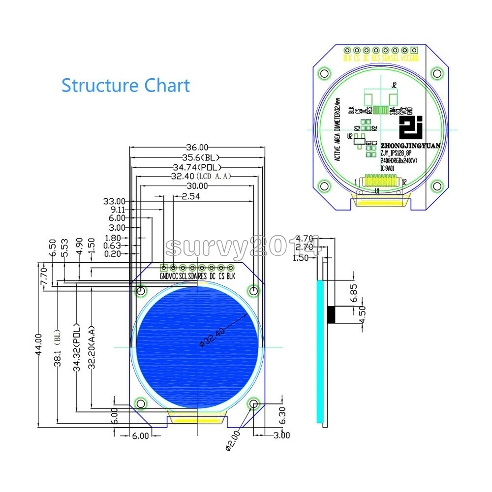 Round 1.28 inch TFT LCD Display Module RGB IPS HD 240×240 SPI GC9A01 Driver