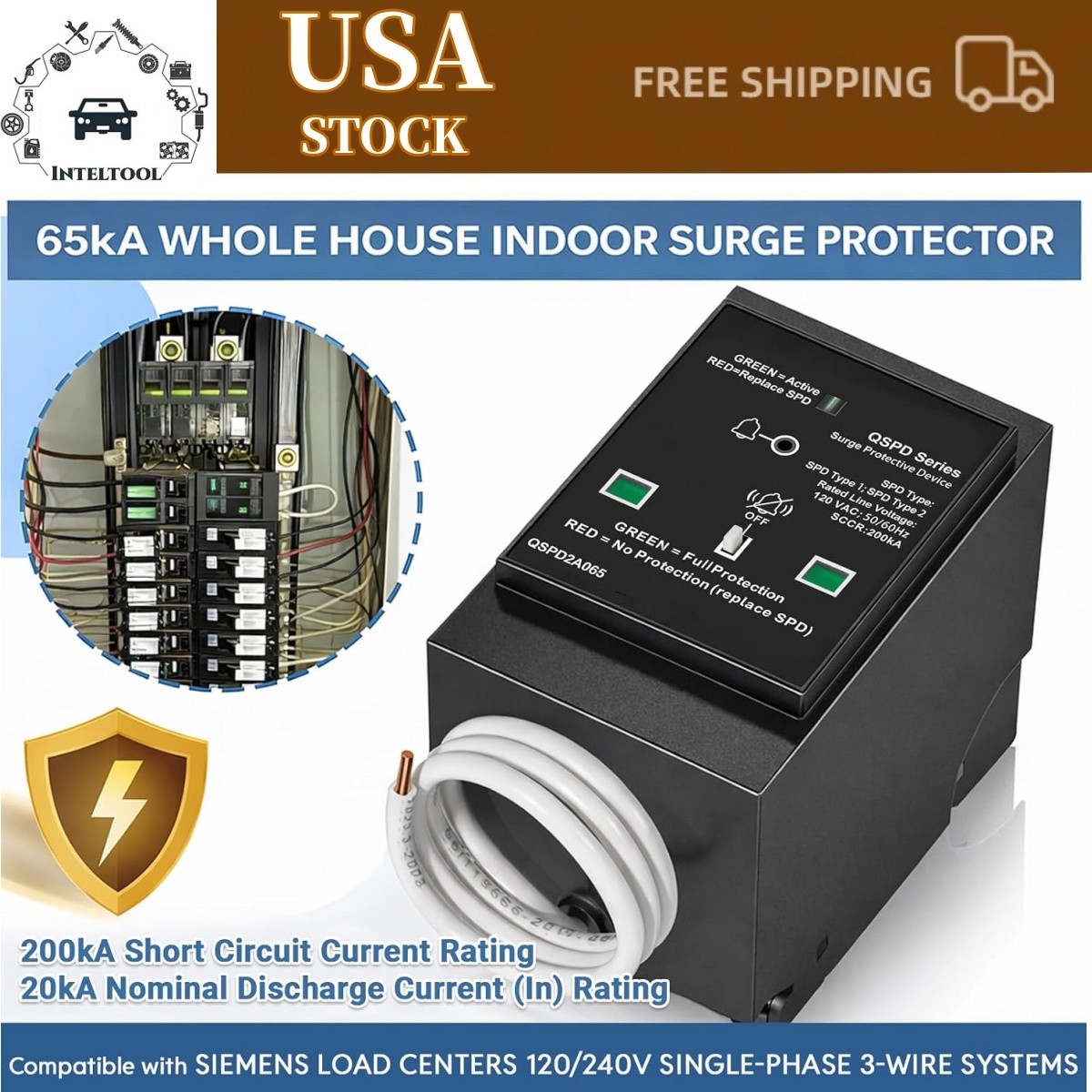 for Siemens QSPD2A065P Plug-in Surge Protection Device, 2-Pole 65kA 120/240V 1Ø