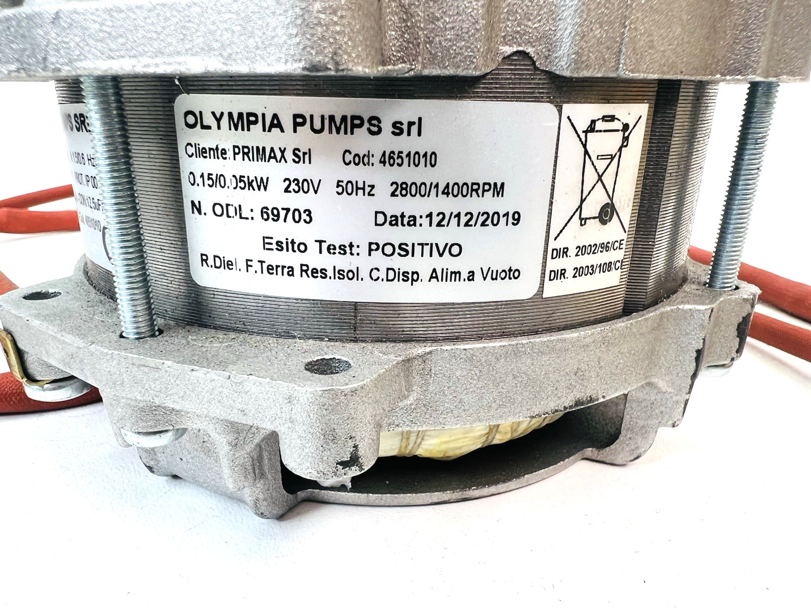 Olympia Pumps 4651010 Motor 230V 50Hz Type PR120-2/4P 2800/1400RPM Made In Italy