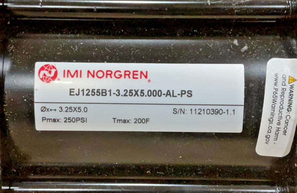 New Norgren EJ1255B1-3.25X5.000-AL-PS Pneumatic Cylinder Pmax: 250PSI – No Box