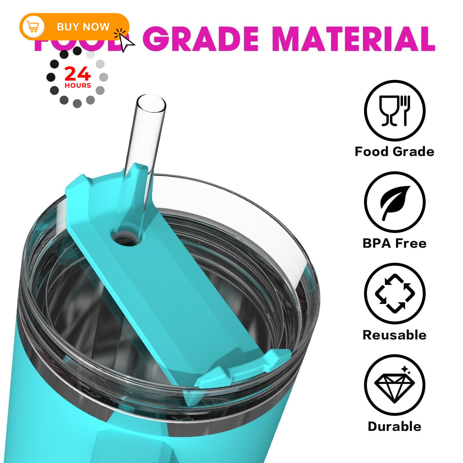 DISHWASHER SAFE Replacement Straws for For 30oz/40oz/64oz, Clear 10pcs