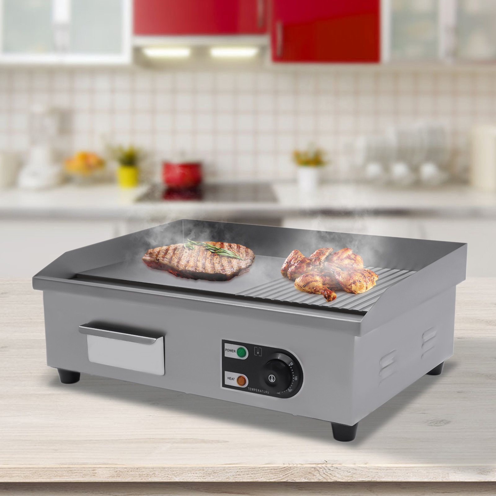 22″ Commercial Electric Tabletop Griddle Flat Top Grill Hot Plate BBQ 1600W