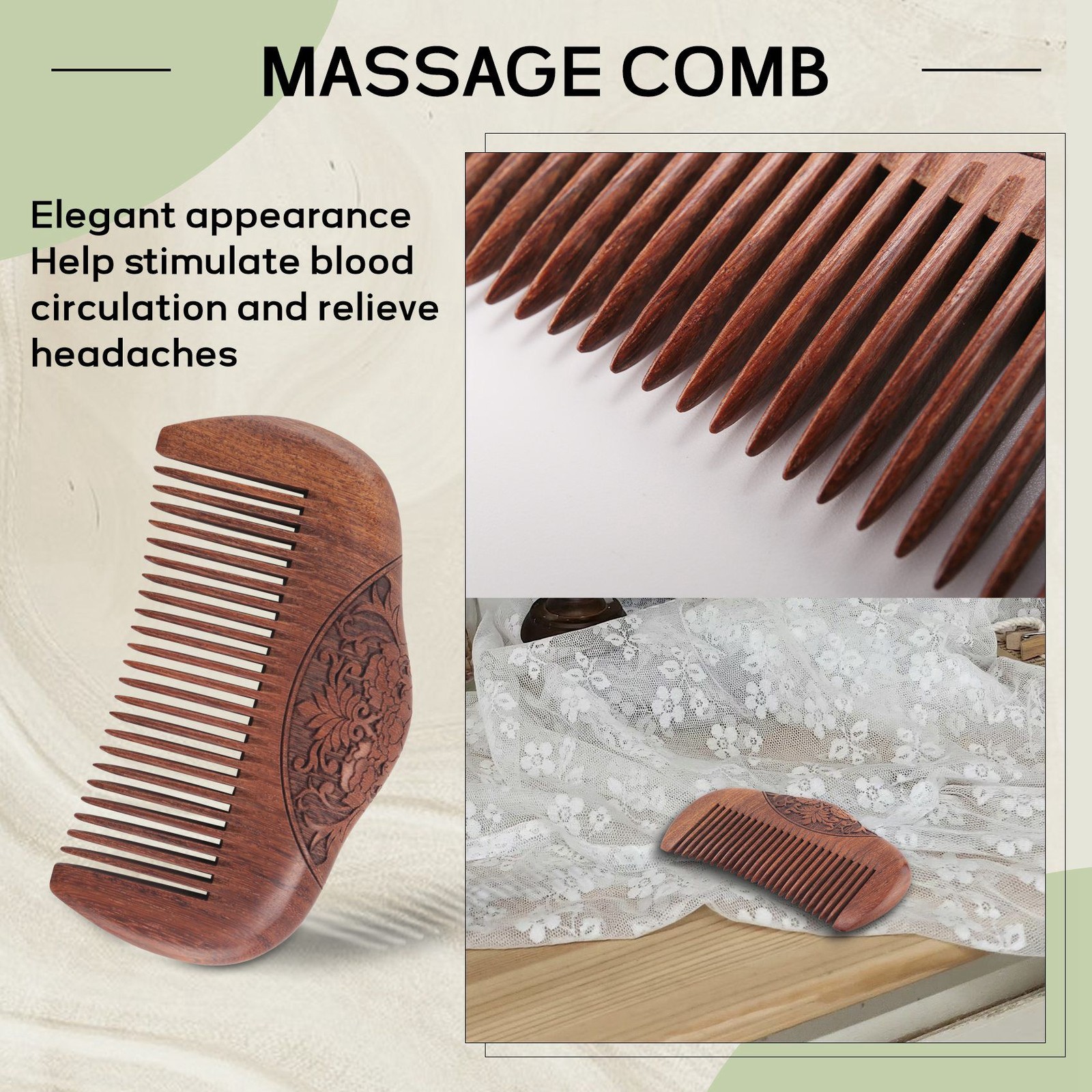 2x (comb sandalwood green natural super tight dent comb stati3825