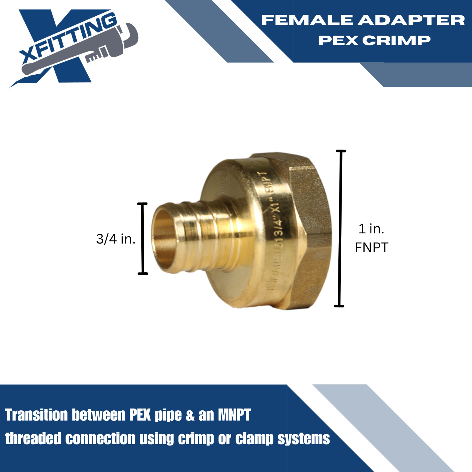 25) 3/4″ PEX X 1″ FEMALE NPT ADAPTER, LEAD FREE BRASS CRIMP FITTINGS, PEX B