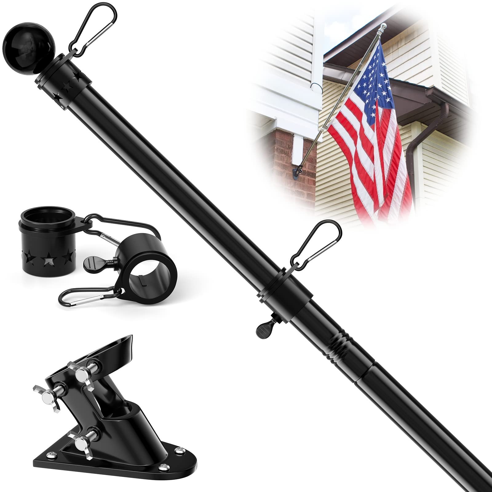 7FT Long Flag Poles, Heavy Duty Flag Pole Kit for Pride Flag Outdoor, Stainle…