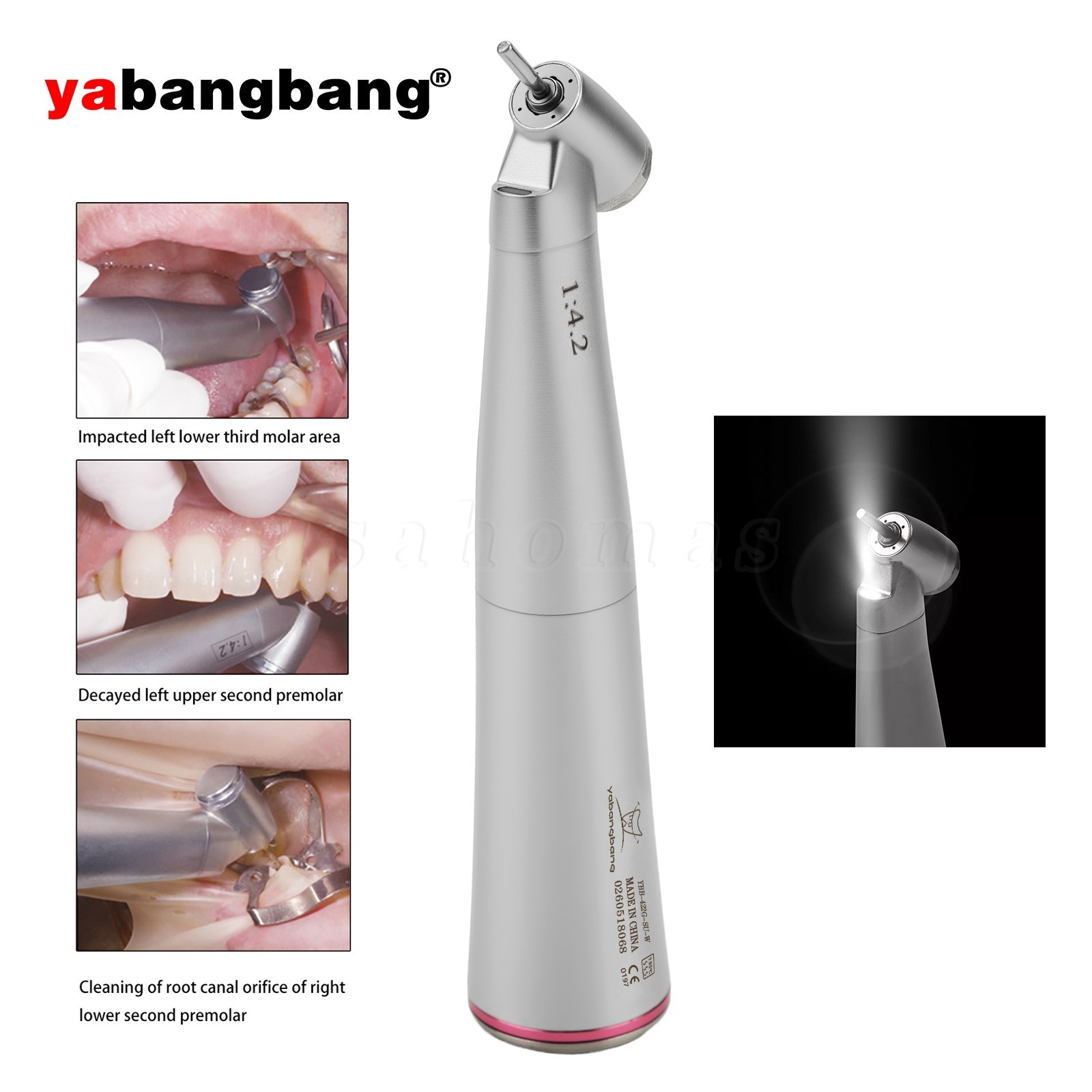 2* Yabangbang Dental 1:4.2 45° LED Handpiece Internal 4 Spray E-Type Connector