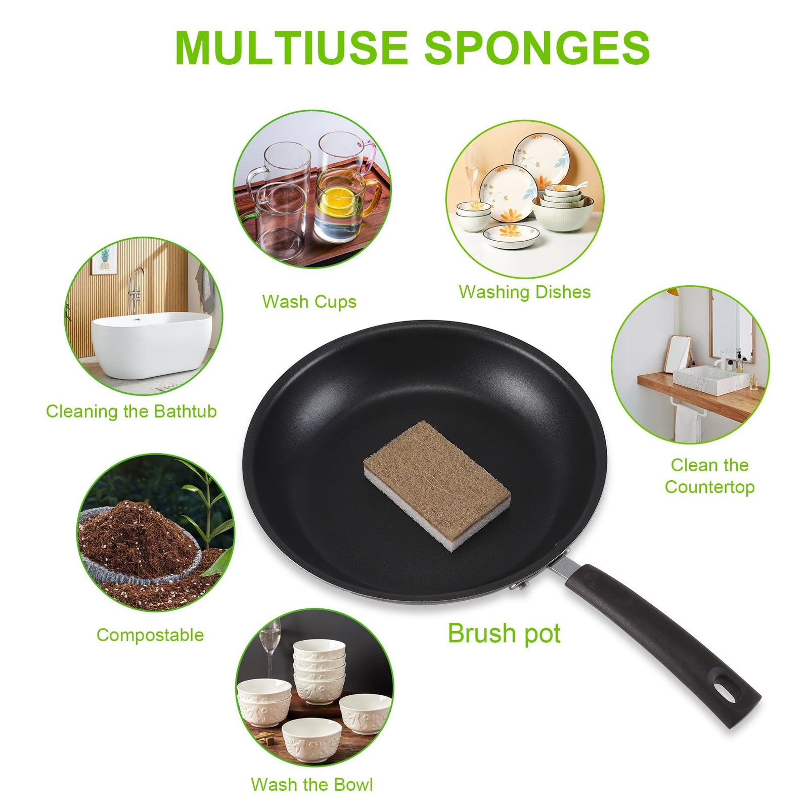 Natural Sponges for Dishes 12 Pack – Keep Soap Brown White 12pcs