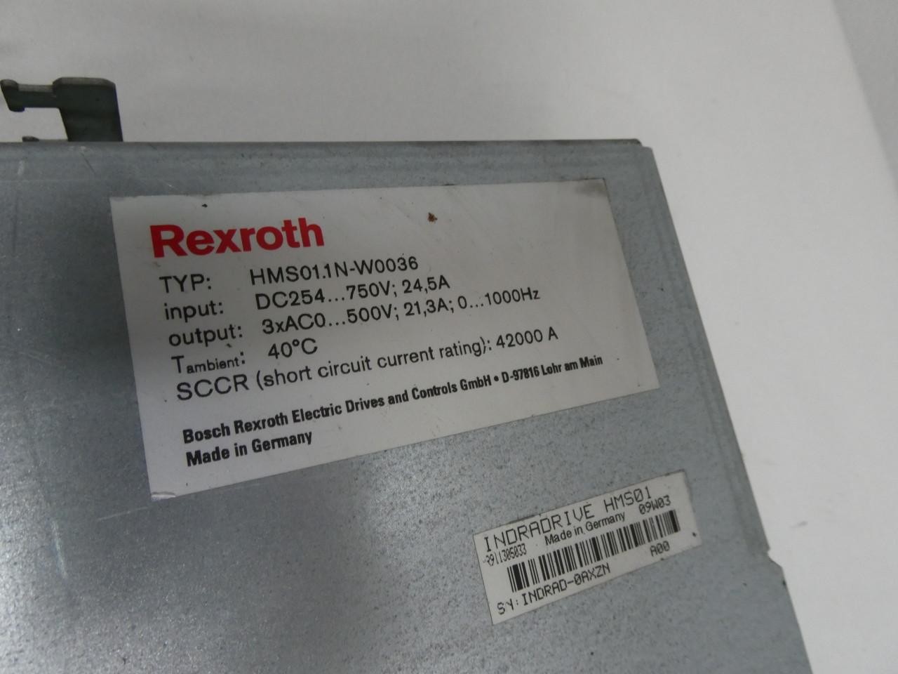 Rexroth HMS01.1N-W0036 Indradrive Servo Drive 254-750v-dc 0-500v-ac 3ph