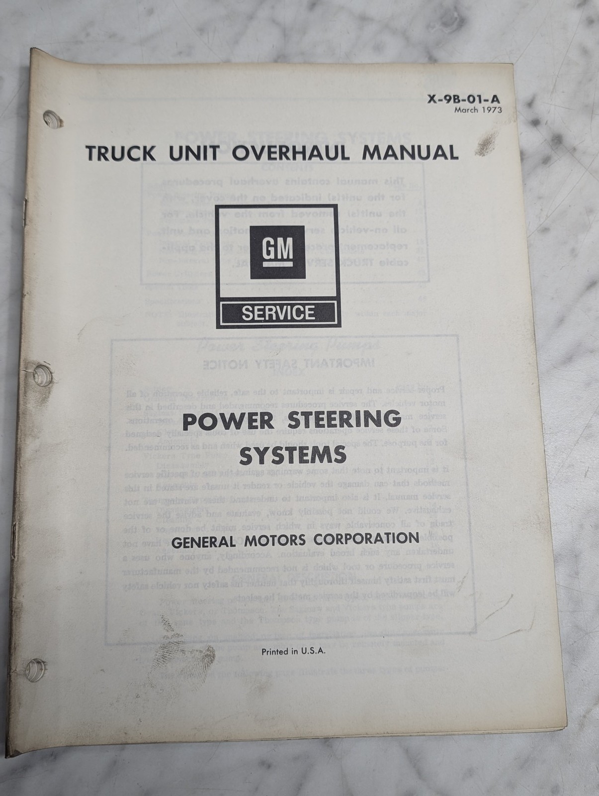GM Truck Unit Overhaul Manual Power Steering Systems Service Repair X-9B-01-A