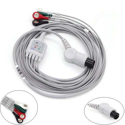 【Hot】5-Lead EKG/ECG Cable Snap WireTPU Welch Allyn fit propaq 100/200/CS 3M 6pin