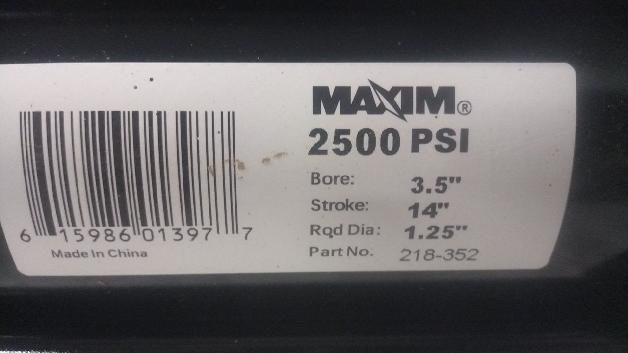 Maxim 218-352 3-1/2 In Bore Dia 14 In Stroke 2500 Max PSI Hydraulic Cylinder