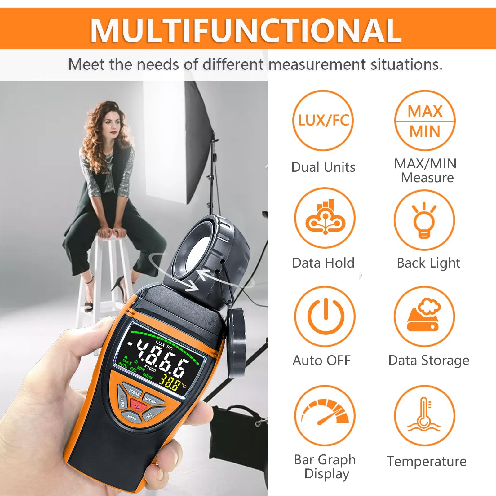HOLDPEAK 8801A Digital Lux Light Meter 0.1400,000 Lux Illuminance Detector