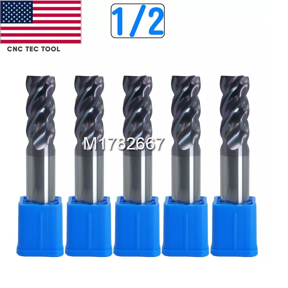 5 PCS 1/2″ 4 Flutes Square Helix Carbide End Mill Bits AlTiCrN Coated HRC 50
