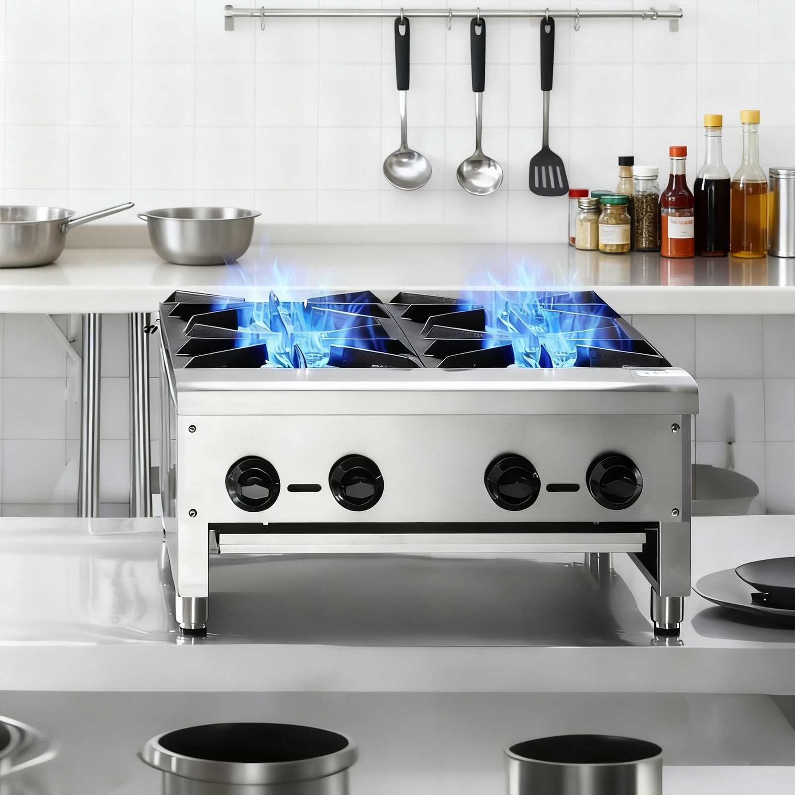 Commercial Gas Stove 4 Burners 112,000 BTU Propane Natural Countertop Cooking