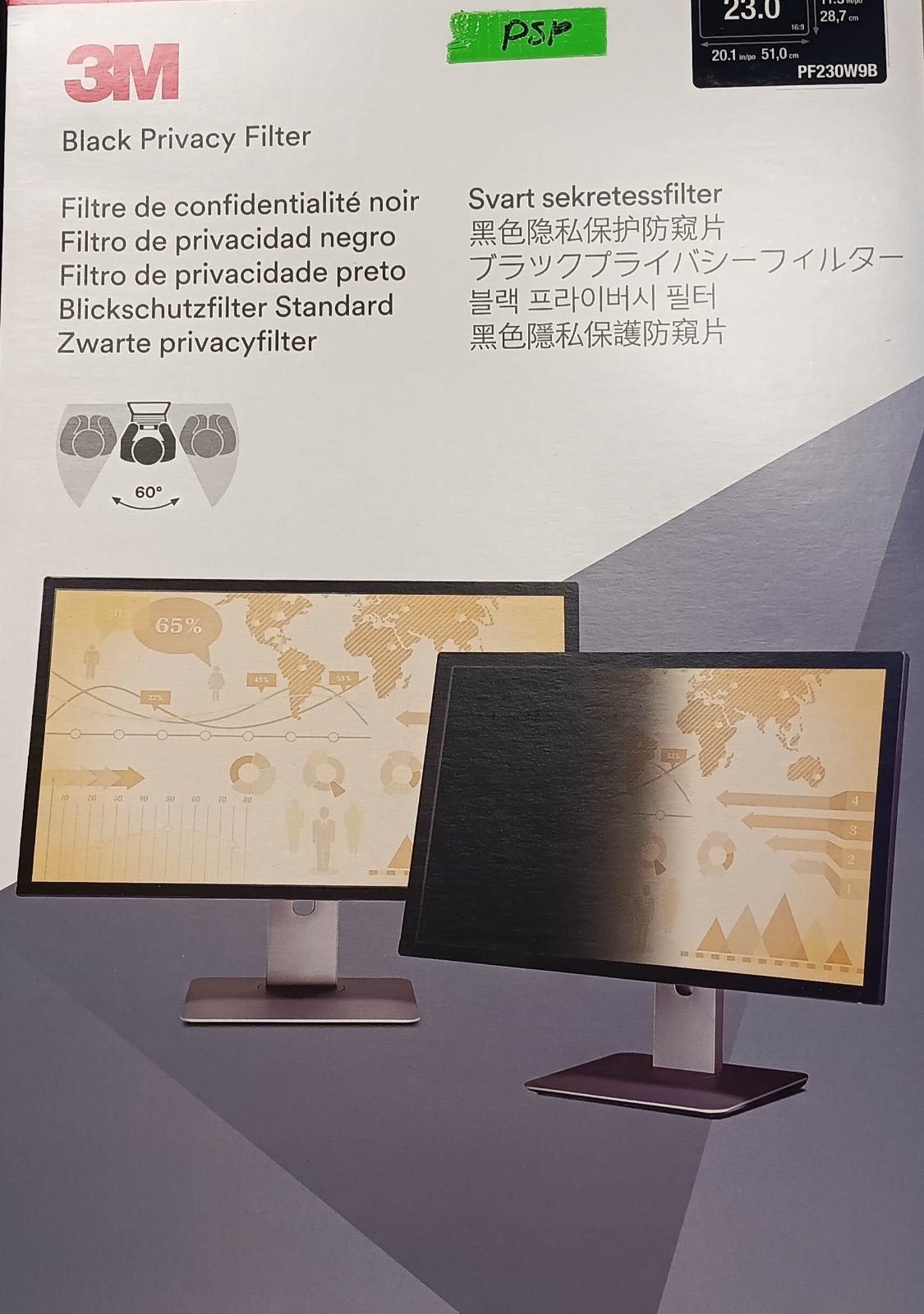 3M Frameless Blackout Privacy Filter for 23 in. Monitor PF230W9B 16:9 Ratio New