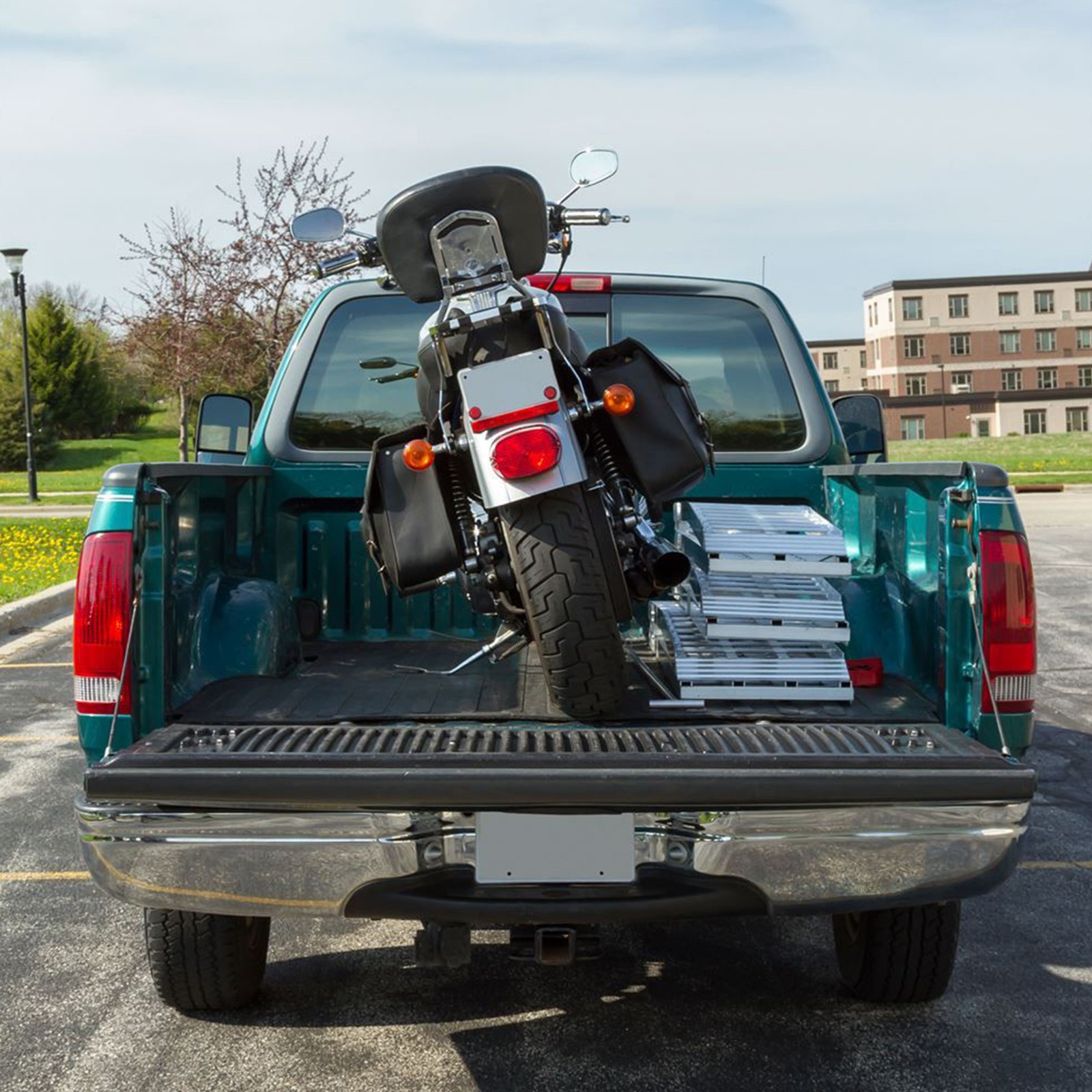 Black Widow 10′ Folding Motorcycle Ramp for Pickup Truck, Arched 3 Pieces Silver