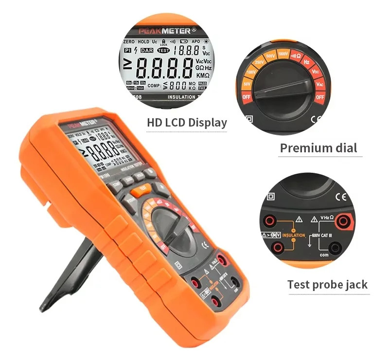 Handheld Insulation Resistance Tester 1000V 100GΩ Multimeter Voltmeter PI DAR